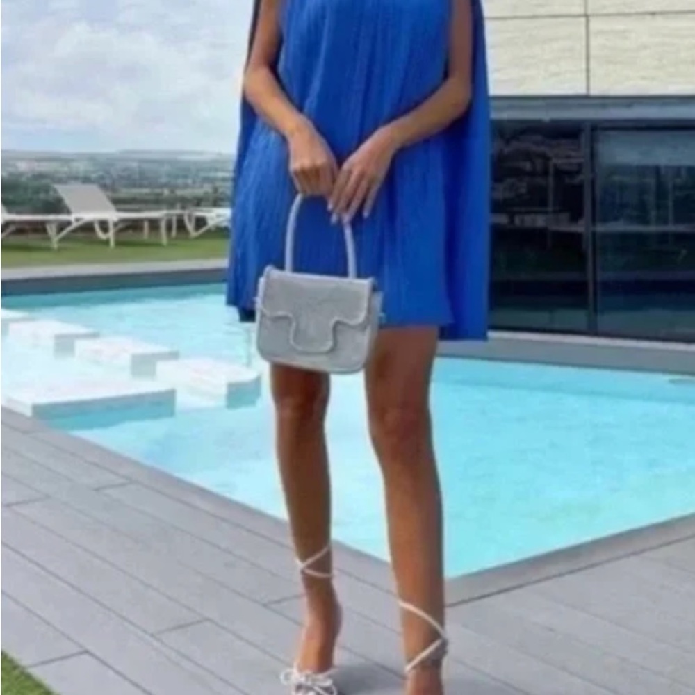 Zara Cape Pleated Vibrant Blue Mini dress